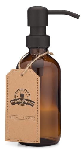 Small Amber Glass Jar Soap and Lotion Dispenser with Matte Black Pump - 8 oz - by Jarmazing Products - color: Amber/Black 8oz, size: Pack of 1