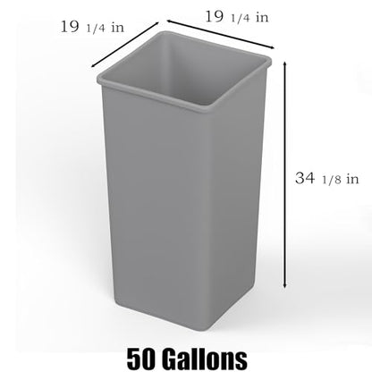 50 Gallon Gray Square Commercial Trash Garbage Can | Outdoor Office Restaurant School Kitchen - color: Gray, size: 50 Gallon, style: Trash Can