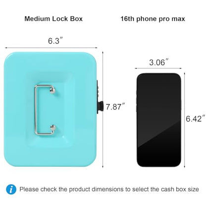 Jssmst Medium Cash Box with Combination Lock - Durable Metal Cash Box with Money Tray,light blue,7.87 x 6.3 x 3.35 inches - color: Light blue, size: Medium