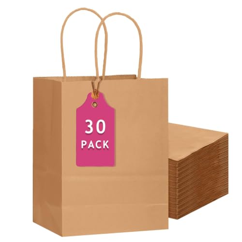 qiqee 30-Packs Brown Gift Bags with Handles Bulk 13''x5 x10 Large Size Kraft Paper Bags Multiple Uses (Large Size) - size: Large - 30 Packs