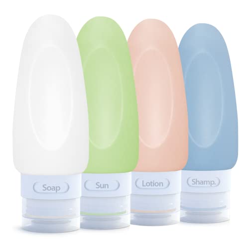 Dot&Dot Leak Proof Travel Bottles - Tubes for Liquid TSA Approved 2oz Silicone Toiletries Travel Shampoo & Conditioner Containers with Labels - color: 2oz 4pc - White,Blue,Green,Orange