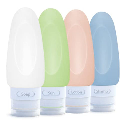 Dot&Dot Leak Proof Travel Bottles - Tubes for Liquid TSA Approved 2oz Silicone Toiletries Travel Shampoo & Conditioner Containers with Labels - color: 2oz 4pc - White,Blue,Green,Orange