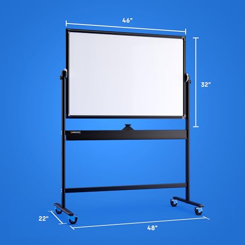 Kamelleo Rolling Whiteboard on Wheels 46" x 32", Double Sided White Board - color: Jet Black, size: 46x32
