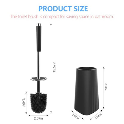 SetSail Toilet Brush, Compact Size Toilet Bowl Brush and Holder Toilet Brushes for Bathroom with Stainless Steel Handle Toilet Cleaner Brush with Durable Scrubbing Bristles, Splash-Proof - color: Black, size: 1 pack