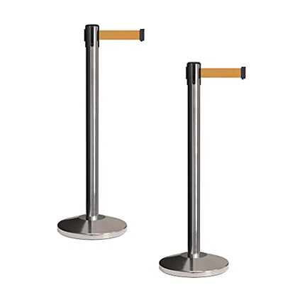 CCW Retractable Belt Barrier Stanchions, 2-Pack, 7.5 Ft Brown Belt, RBB-100 - color: Brown, size: 7.5 Foot