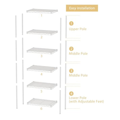 SINGAYE 6 Shelves Storage Shelf Wire Shelving Unit Metal Adjustable Wheels - color: White, size: 6Tier/11.5"D X 17.5"W X 61.5"H