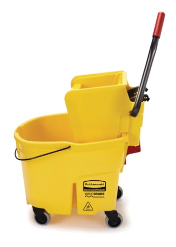 Rubbermaid Commercial Products WaveBrake 35 Qt. Side-Press Mop Bucket and Wringer Combo on Wheels Yellow for Professional/Industrial/Business Heavy-Duty Floor Cleaning/Mopping - size: 35 Qt.