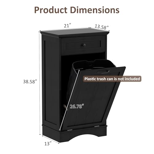 13 Gallons Tilt Out Trash Can Cabinet Freestanding Dark Black - color: Dark Black, size: 13 Gallon