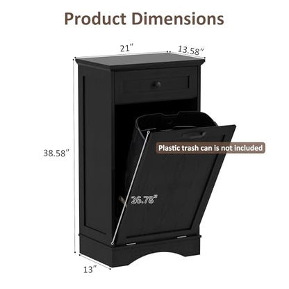 13 Gallons Tilt Out Trash Can Cabinet Freestanding Dark Black - color: Dark Black, size: 13 Gallon