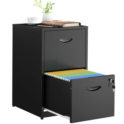 SteeLoong 2 Drawer File Cabinets,Metal Office File Cabinet with Lock,Black - color: Black, style: 2 Drawer Light Duty