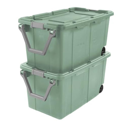 40 Gallon Light Green Rolling Industrial Storage Bins 2-Pack, Heavy-Duty Plastic with Leakproof Lid & Latches, Stackable for Garage Warehouse Equipment Transport - color: 2PCS, Green