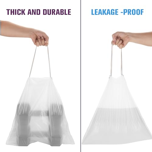 13 Gallon Tall Kitchen Trash Bags - 60 Count Drawstring Garbage Bags for Standard Kitchen Trash Cans, Heavy Duty Leak Proof Wastebaskets Liners, Extra Thick Tear Resistant - color: 13Gal white 60 Counts