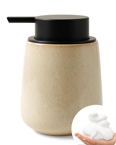 Bosilunlife 12Oz Ceramic Foam Soap Dispenser for Bathroom Kitchen Counter - color: Greige