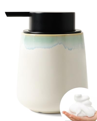 Bosilunlife 12Oz Ceramic Foam Soap Dispenser for Bathroom Kitchen Counter - color: Blue-green Rim