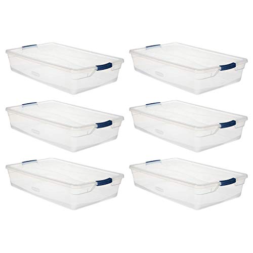 Rubbermaid Cleverstore Clear 41 QT Pack of 6 Stackable Plastic Storage Containers with Durable Latching Clear Lids - size: 41 Quart - 6 Pack