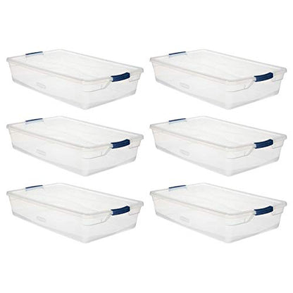 Rubbermaid Cleverstore Clear 41 QT Pack of 6 Stackable Plastic Storage Containers with Durable Latching Clear Lids - size: 41 Quart - 6 Pack