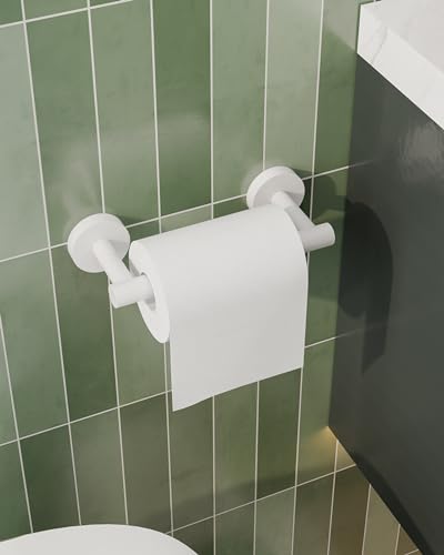 RARXTR White Toilet Paper Holder SUS304 Stainless Steel Double Post Pivoting Toilet Paper Roll Holder Wall Mounted Toilet Tissue Holder for Commercial Bathroom RV Brushed Brass Finish - color: White