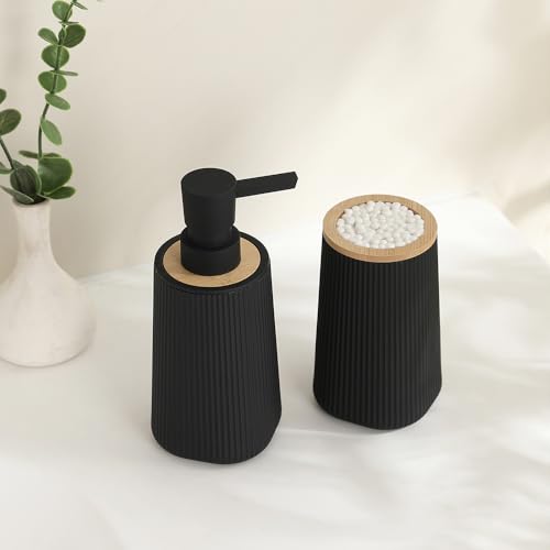 YAUKPH Bathroom Soap Dispenser and Toothbrush Holder Striped Black Bamboo - color: Striped Black and Bamboo