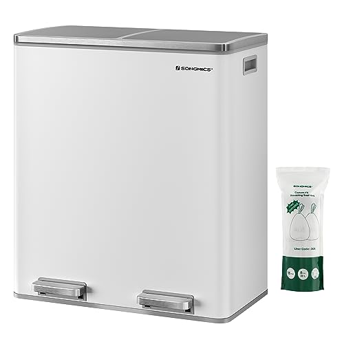 SONGMICS Trash Can, 2 x 8 Gallon (2 x 30 L), White and Gray - color: White + Gray, size: 2 x 8 Gallon