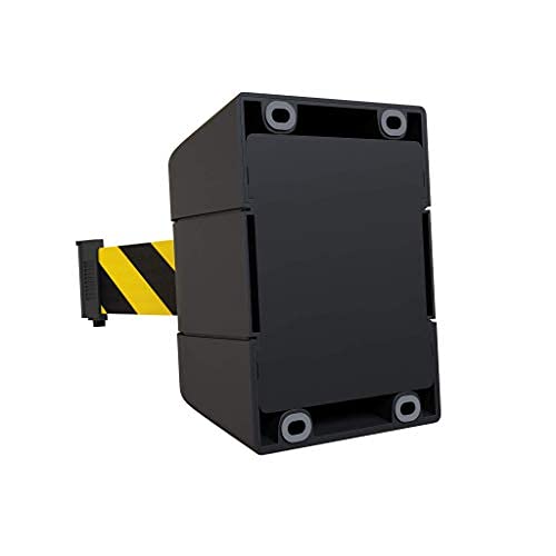 Crowd Control Warehouse WMB-220 Fixed Wall Mount Retractable Belt Barrier - color: Black and Yellow Belt with Black ABS Case, size: 15 foot belt