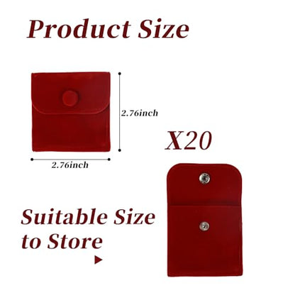 20PCS Velvet Jewelry Pouches with Snap Button, Small Microfiber Velvet Jewelry Bag for Storing Ring Bracelets Necklaces Earring(Red)