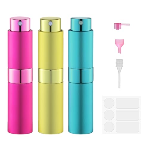 8ml Travel Perfume Bottle Refillable, Atomizer Sprayer for Cologne 3PCS - color: Rose Red, Yellow, Cyan