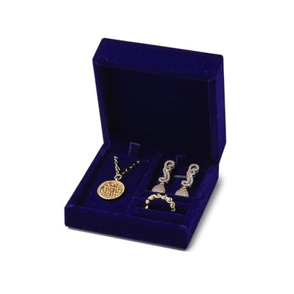 Velvet Jewelry Set Box, Blue Velvet Necklace Earring Ring Organizer - color: Blue
