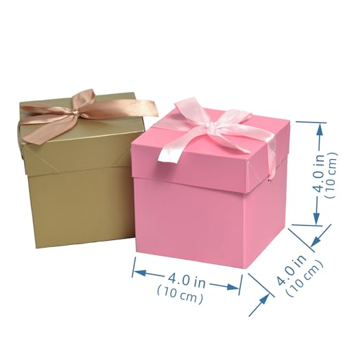 Gift Box with Lid for present, 12pcs,Collapsible, 4"×4"×4" - color: Gold & Pink, size: 4 x 4 x 4 Inch