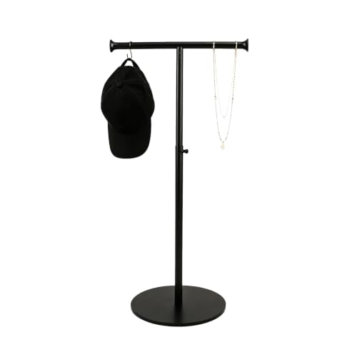 1 Pack Black Stainless Steel T Bar Purse Display Stand, Adjustable 15 to 24 Inch Height Tabletop Handbag Holder, Countertop Hanging Rack for Necklace Scarf Lanyard Jewelry Closet Boutique