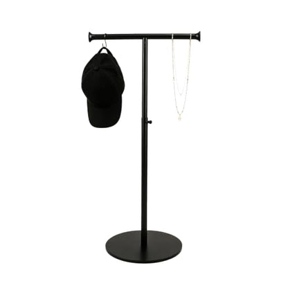 1 Pack Black Stainless Steel T Bar Purse Display Stand, Adjustable 15 to 24 Inch Height Tabletop Handbag Holder, Countertop Hanging Rack for Necklace Scarf Lanyard Jewelry Closet Boutique