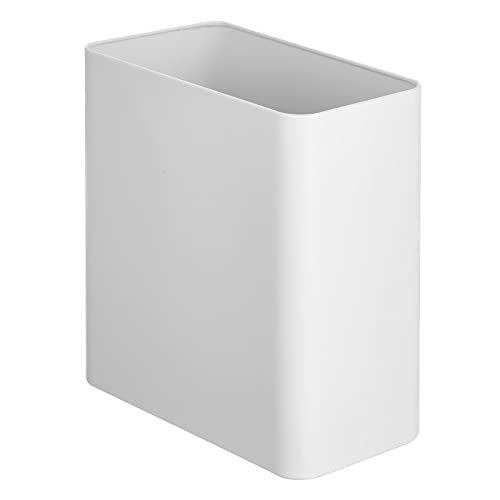 mDesign Stainless Steel Slim Rectangular Modern Metal 2.6 Gallon Trash Can Wastebasket, White - color: White