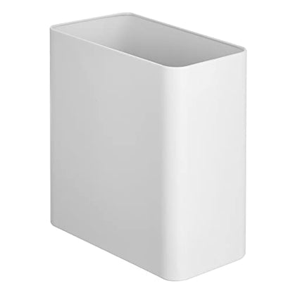 mDesign Stainless Steel Slim Rectangular Modern Metal 2.6 Gallon Trash Can Wastebasket, White - color: White