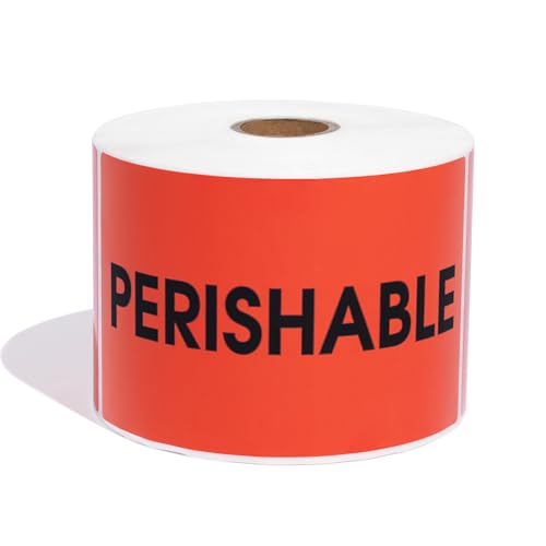 Aegis Adhesives - 3" X 5" Red Perishable Stickers (1 Roll, 500/Roll) - color: Red (Perishable)
