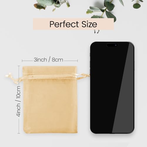 Meowoo 100PCS Organza Bags (3x4inch, Gold) - color: gold-3x4in-100p, size: 3x4in