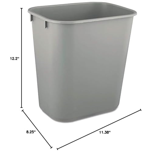 Rubbermaid 6 Pack 2955GRA Deskside Plastic Wastebasket, Rectangular, 3 1/2 gal, Gray