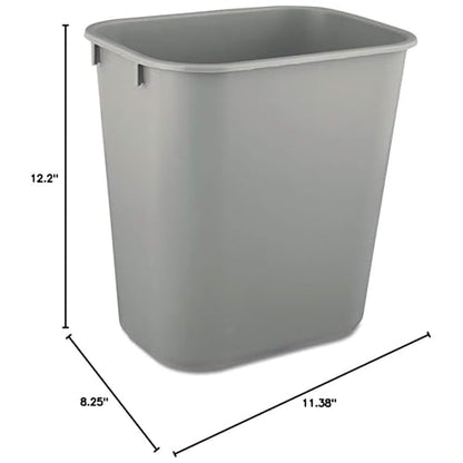 Rubbermaid 6 Pack 2955GRA Deskside Plastic Wastebasket, Rectangular, 3 1/2 gal, Gray