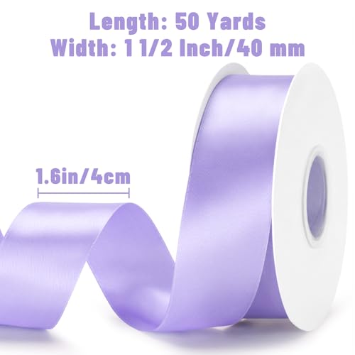 KINGLAKE Double Faced Light Purple Satin Ribbon - 1-1/2 Inch x 50 Yards - color: Light Purple