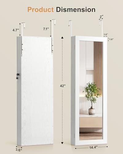 Nicetree 6 LEDs Jewelry Armoire, Hanging Mirror Jewelry Cabinet, White - color: White