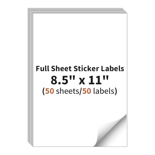 8.5" x 11" Shipping Label (50 Sheets, 50 Labels), Full Sheet Sticker Labels - size: 8.5" x 11", style: 50 sheets