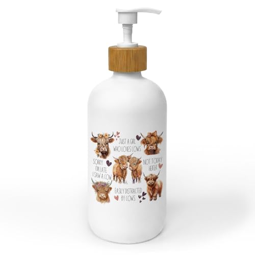 Highland Cow Soap Dispenser, Just a Girl Who Loves Cows Glass Dish Soap Dispenser for Kitchen, Highland Cow Lover Gifts Refillable Handsoap Pump Bottle for Bathroom Countertop - color: Just a Girl