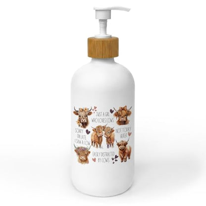 Highland Cow Soap Dispenser, Just a Girl Who Loves Cows Glass Dish Soap Dispenser for Kitchen, Highland Cow Lover Gifts Refillable Handsoap Pump Bottle for Bathroom Countertop - color: Just a Girl