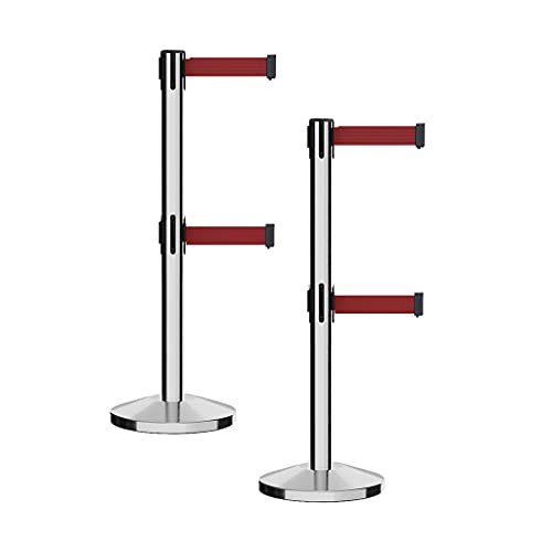 Crowd Control Warehouse 2 Retractable Dual Belt Stanchions, 7.5 Ft, Maroon - color: Maroon, size: 7.5 Foot