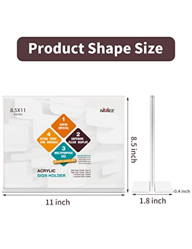 NIUBEE Acrylic Sign Holder 8.5 x 11 Horizontal T-Shape Flyer Stand 6 Pack - size: 8.5 x 11 Inches Horizontal (Pack of 2)