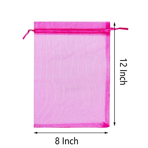 25 pcs 8x12 Inches Drawstring Organza Bags Wedding Party Favor Gift Candy Toys Makeup Pouches Gift Bag - color: Rose Red