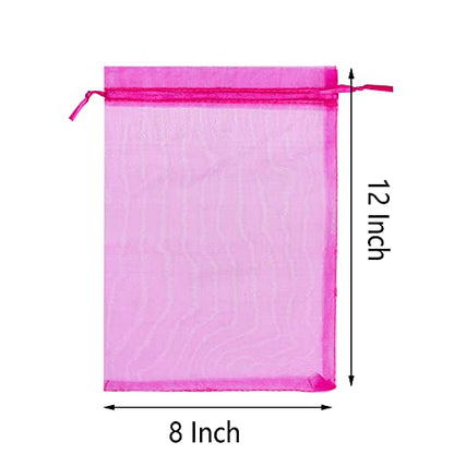 25 pcs 8x12 Inches Drawstring Organza Bags Wedding Party Favor Gift Candy Toys Makeup Pouches Gift Bag - color: Rose Red
