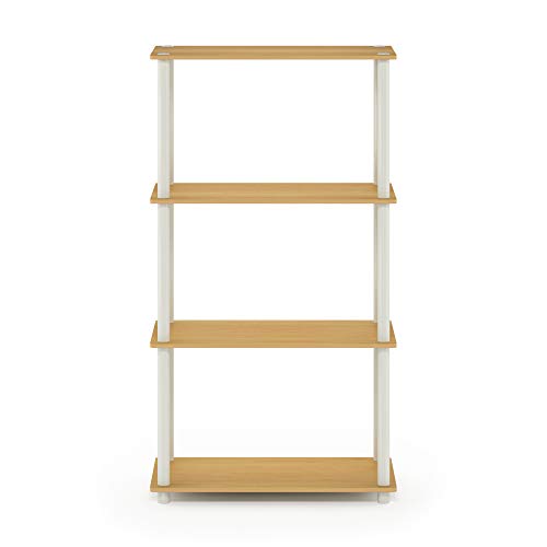 Furinno Turn-N-Tube Toolless 4-Tier Storage Shelves, Beech - color: Beech/White, size: 4-Tier Round Tube