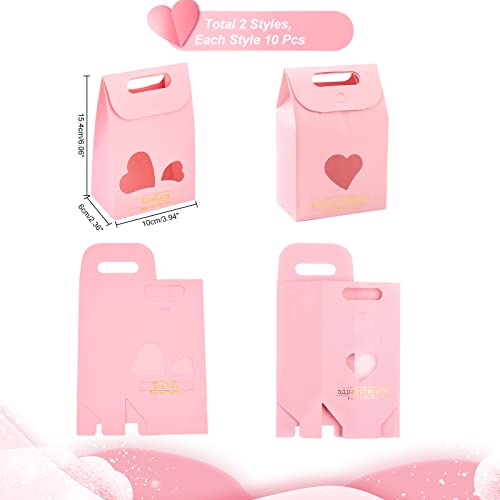 NBEADS Pink Party Favor Bags, 20 Pack - 2.3x3.9x6 Inch Treat Bags with Heart Window for Wedding, Birthday, Christmas Parties - color: 20 Pcs--pink--2.3x3.9x6"