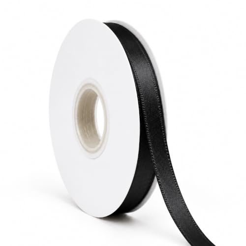 Black Ribbon Satin Ribbon 3/8 Inch x 50 Yards with Spool - color: Black