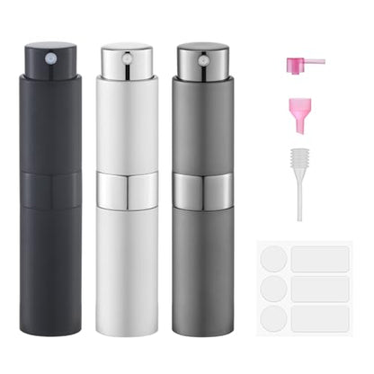 8ml Travel Perfume Bottle Refillable, Atomizer Sprayer for Cologne 3PCS - color: Black, Silver, Grey