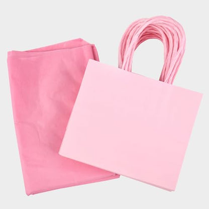 DjinnGlory 24 Pack Mini Tiny Small Pink Paper Gift Bags with Handles 6x5x2.5 Inch and 24 Tissue Paper for Wedding Baby Shower Princess Birthday Party Favors Goodies - color: Pink